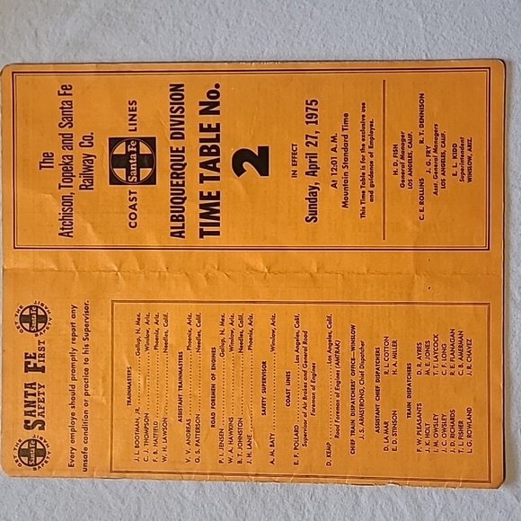 Vintage Santa Fe: Atchison, Topeka & Santa Fe Railway Albuquerque Div Time Table - Picture 1 of 3